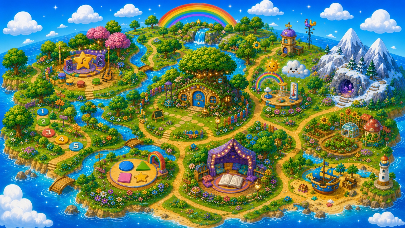 A map of the colorful JOYoodles world